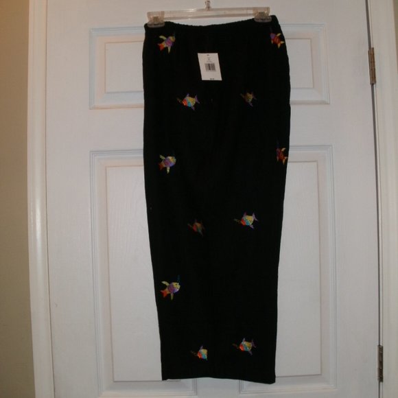Kim Rogers Pants - NWT Black pants with bright fish design Size 2X